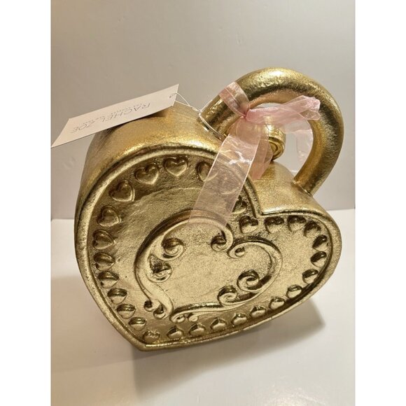 Gold Heart and Key Locket Decor w/ Cute Pink Bow Girls Women Room New Key Broken - Picture 6 of 13